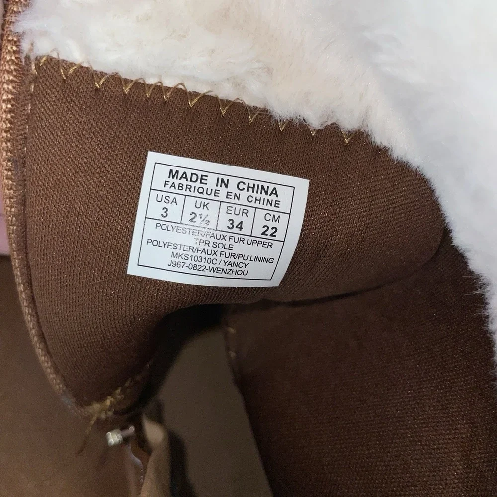 Michael Kors MK Logo Print Winter Boots Faux Fur Zip Up Girl's Size:‎ 3
